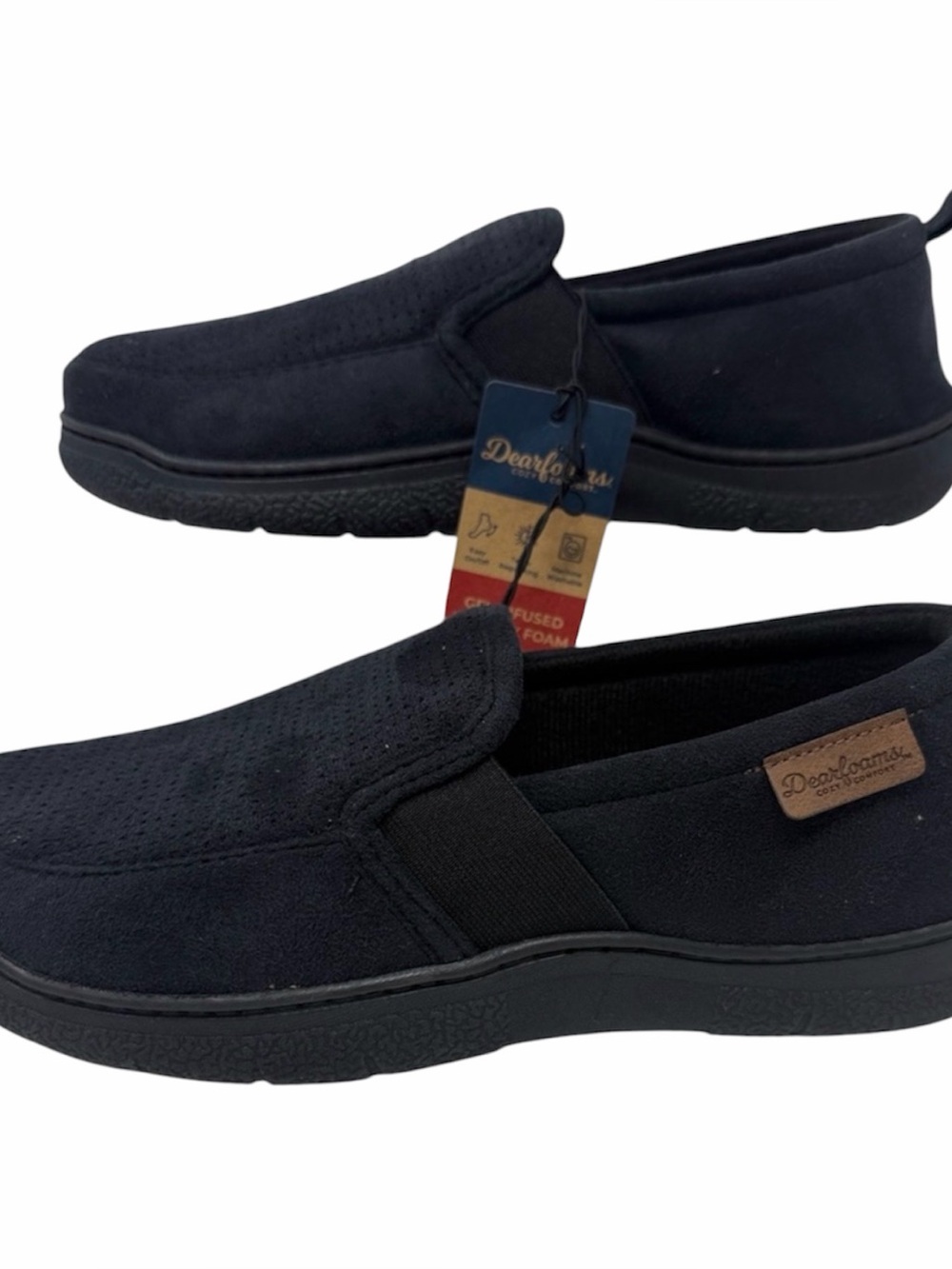 dearfoams Cozy Comfort Black Perforated Slip-On Loafers /Slippers Size 9-10